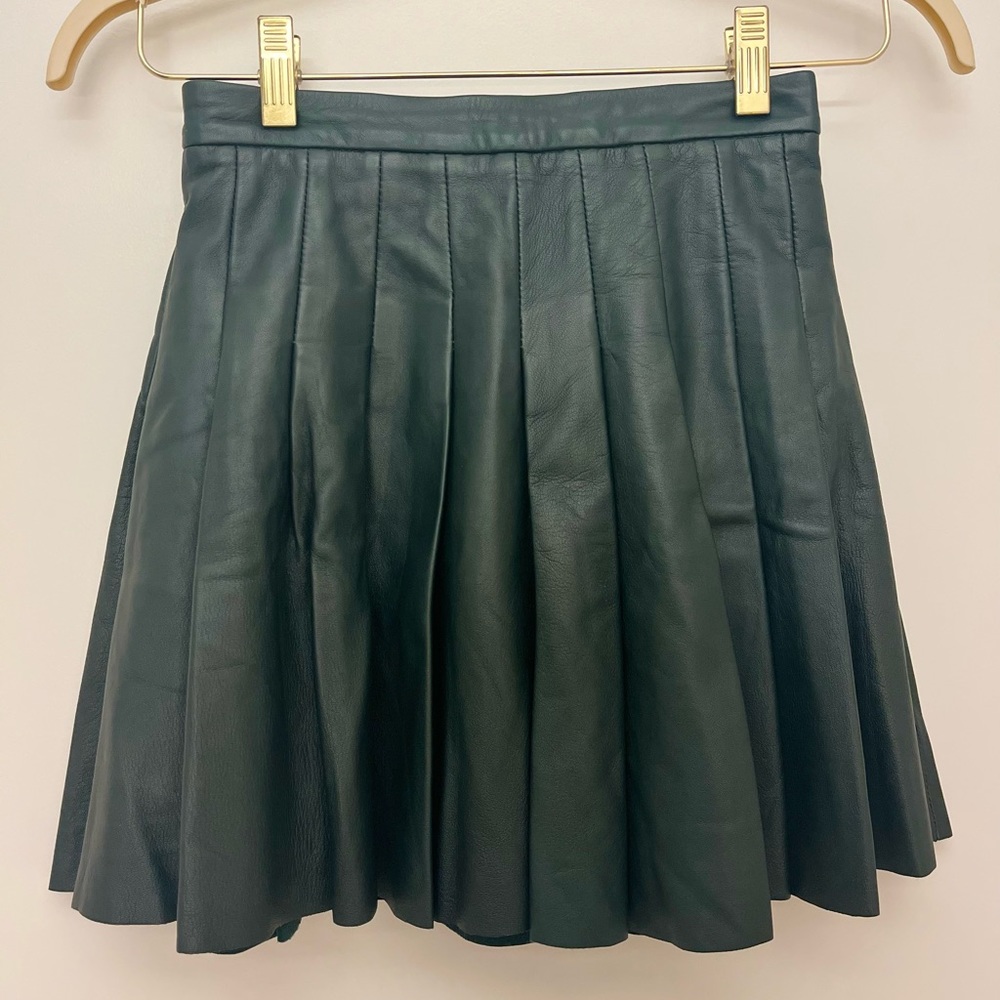 AllSaints Flore Green Leather Pleated Skirt Size 4 (fits 2-4)